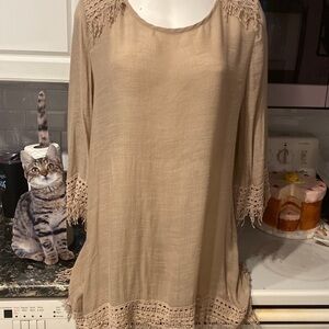 X womens Cal Style solid beige 3/4 sleeve regular size top XL